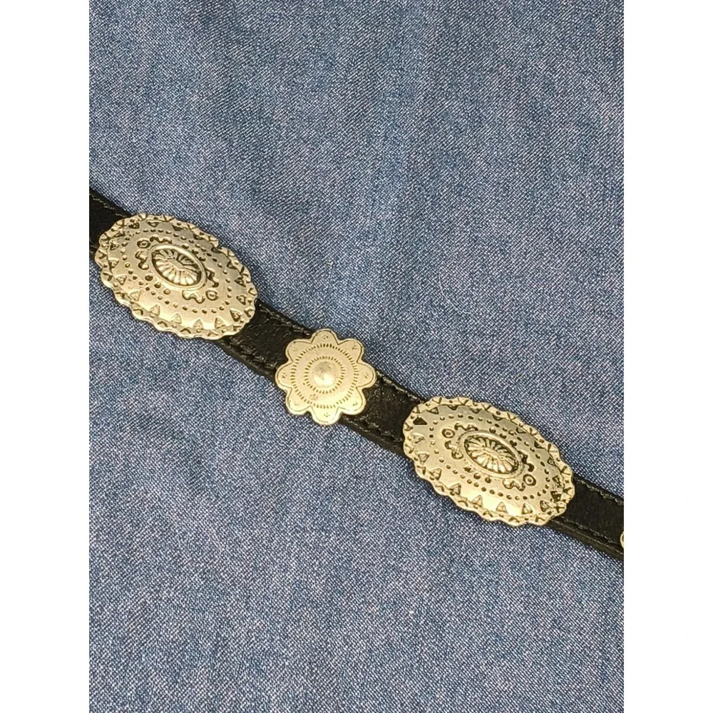 Vintage La Doppia Vita Italian Leather Western Concho Belt Black Silver Size 32